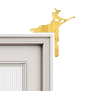 Wandaufkleber Hexe aus goldenem Acrylglas für Halloween-Türrahmendekoration im L-Format