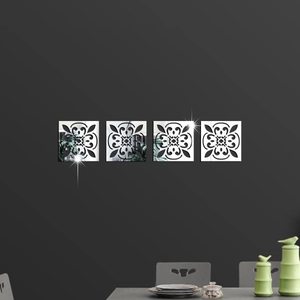 Lot de 4 stickers muraux miroir en acrylique avec motifs de mandala noir pour la maison