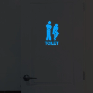 Leuchtender blauer Toiletten-Türaufkleber mit kreativen Symbolen und Glow-Effekt