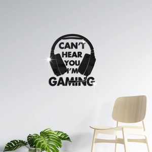 Sticker mural casque en acrylique avec texte Can't Hear You I'm Gaming pour chambre