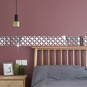 Détail de stickers muraux fleurs géométriques avec effet miroir en acrylique de 1mm