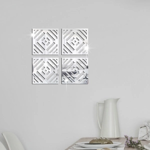 Detail of silver acrylic mirror wall stickers with geometric hollow diamond patterns