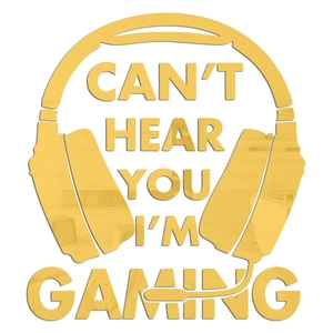 Détail du sticker mural en acrylique miroir doré avec texte gamer et casque audio