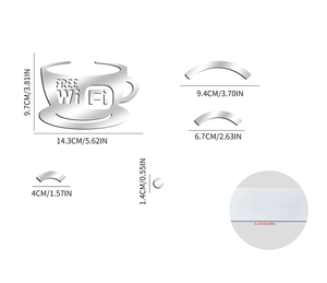 Specifiche dimensionali per set adesivi murali specchiati 1mm Wi-Fi in acrilico