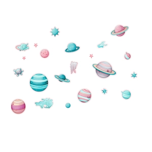 Luminous solar system wall stickers with planets and stars in macaron colors for kids room