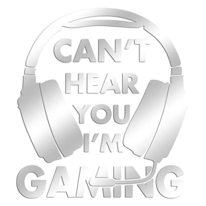Détail du sticker mural casque gaming en acrylique miroir avec texte de jeu