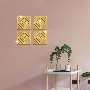 Set of 4 gold mirror acrylic geometric wall stickers for modern living room decor