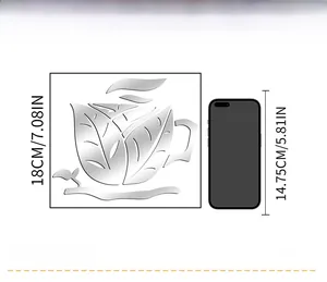 Size comparison of 18cm silver acrylic coffee cup wall sticker next to a mobile phone