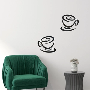 3D acrylic mirror coffee cup wall stickers set for modern kitchen and living room decor