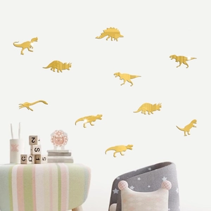 Lot de stickers muraux dinosaures en miroir acrylique doré pour chambre d'enfant