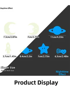 Glow in the dark wall stickers showing day and night effects with moon and star patterns