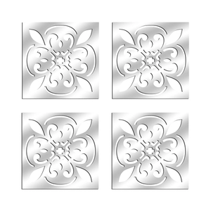Lot de 4 stickers muraux miroir évidés argentés avec motifs complexes en acrylique 3D