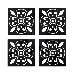 Lot de 4 stickers muraux mandala en acrylique noir et blanc pour décor de salon