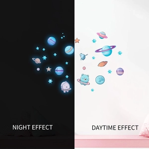 Glow in the dark space planet wall stickers showing day and night luminous effects