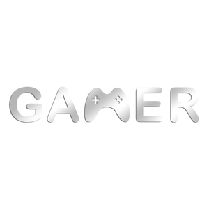 Detailed view of silver 3D acrylic GAMER wall sticker with game controller icon