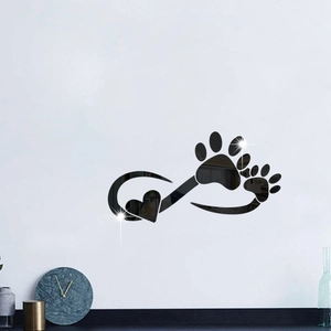 Infinity heart paw acrylic mirror wall sticker for pet shop and bedroom decoration