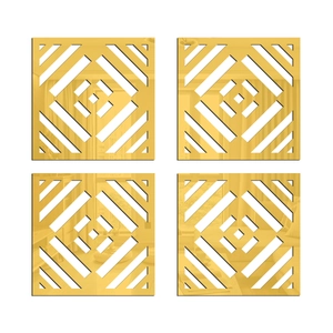 Detail of four-piece gold acrylic mirror wall stickers with geometric hollow pattern
