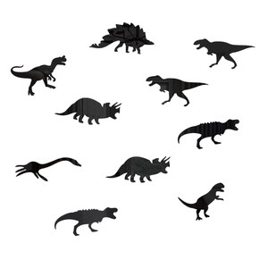 Lot de 10 stickers muraux silhouette de dinosaure noir en miroir acrylique de 1 mm