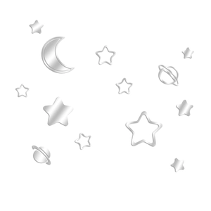 Detailed macro view of 1mm silver acrylic mirror star and moon wall stickers
