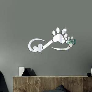 Silver infinity heart and paw print mirror wall sticker for pet lovers home decor