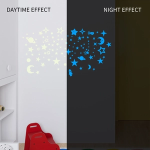 Detailed day and night effect of blue glowing stars and moon wall stickers