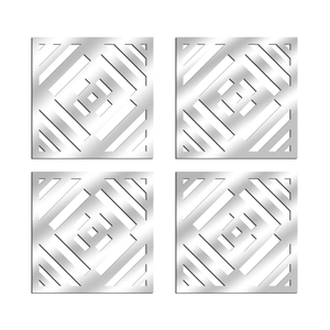 Detail view of 4-piece set silver acrylic wall stickers with square geometric hollow patterns
