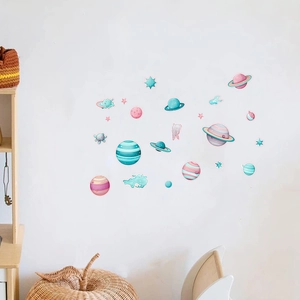 Luminous solar system wall stickers in pastel colors for cozy children bedroom decoration