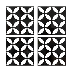 Stickers muraux en acrylique noir miroir avec motif géométrique de pétales en quatre pièces