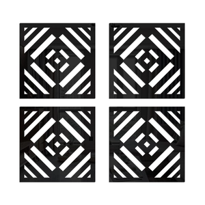 Set of four black geometric hollow acrylic wall stickers with modern decorative patterns