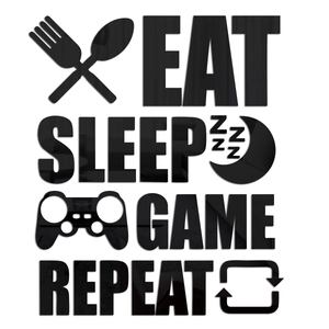 Adesivi murali a specchio 3D in acrilico nero con design a tema Eat Sleep Game Repeat
