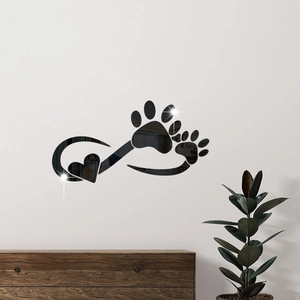 Macro shot of black infinity mirror wall sticker with heart and animal paw prints