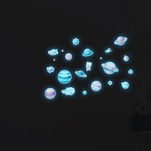 Glow in the dark blue planet wall stickers set for children bedroom fluorescent decor