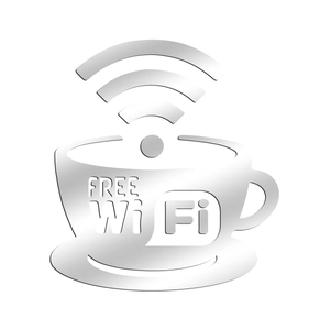 Adesivo da parete a specchio in acrilico caffè argento con segno Wi-Fi per bar e negozi