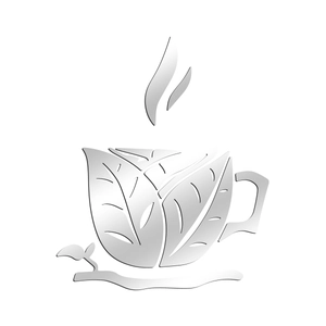 Detail of silver acrylic coffee cup wall sticker with mirror surface and leaf texture
