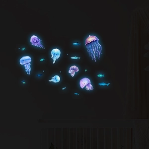 Luminous ocean jellyfish wall stickers for kids bedroom glow in the dark room decor