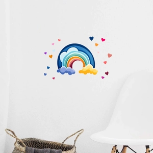 Detail of colorful rainbow and hearts wall stickers for a cozy kids nursery room setup