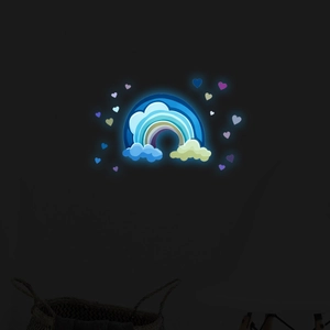 Luminous rainbow neon LED wall light with blue clouds and heart glowing elements