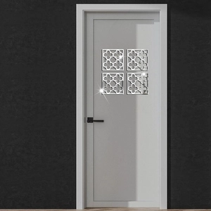 Silver hollowed clover acrylic mirror wall stickers set on a grey interior door