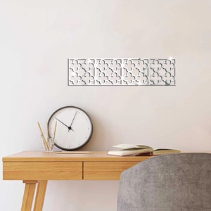Modern hollow mirror wall sticker with quatrefoil pattern on living room wall