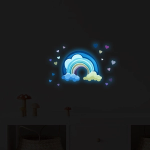 Glow in the dark rainbow and heart wall stickers for kids bedroom night decoration