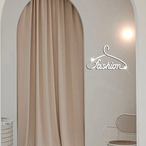3D silver mirror wall sticker featuring Fashion lettering and a coat hanger design