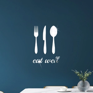 Acrylic Mirror Wall Sticker Cutlery Fork Knife Spoon Eat Well Self Adhesive 3D Decal For Kitchen Restaurant Home Decor