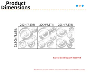Tableau des tailles pour stickers muraux miroir acrylique spirale, dimensions 22,5x60cm