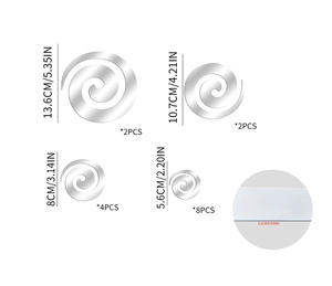 Guide des tailles détaillé pour stickers muraux miroir 16 pièces avec diamètres et quantités