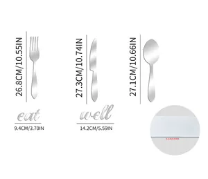 Size chart showing height and width details of cutlery mirror wall stickers for dining rooms