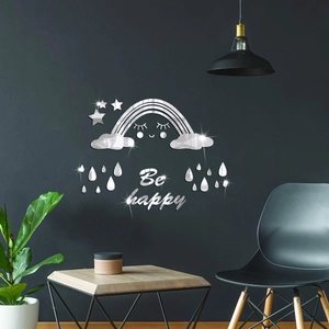 Mirror acrylic wall stickers featuring cloud rainbow and stars for children room decor