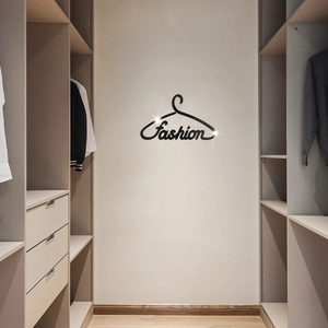 Modern acrylic mirror wall sticker with fashion hanger design for bedroom and closet decor