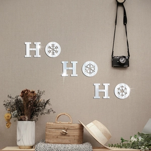 Silver mirror acrylic HO HO HO snowflake wall stickers for Christmas home decoration