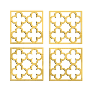 Set of four gold quatrefoil hollow acrylic mirror wall stickers for home decoration
