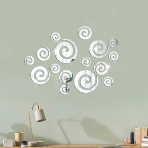 Stickers muraux miroirs spirales 3D en acrylique argenté pour une décoration créative